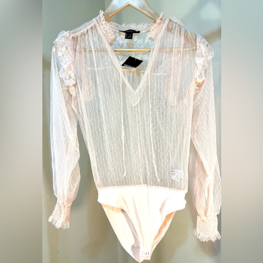 Forever 21 Baby Pink Sheer Bodysuit